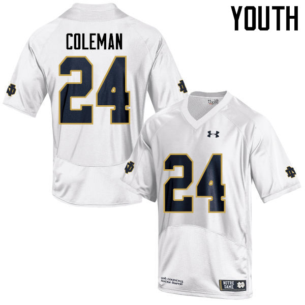 Youth NCAA Notre Dame Fighting Irish #24 Nick Coleman Stitched College Under Armour Authentic White Football Jersey QP10P08GH